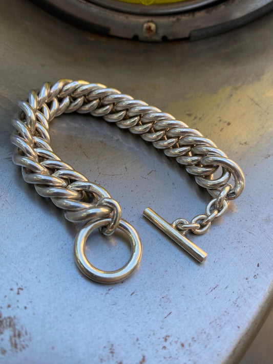 Double Curb Solid Sterling Silver Bracelet. 15mm. 925 Handmade