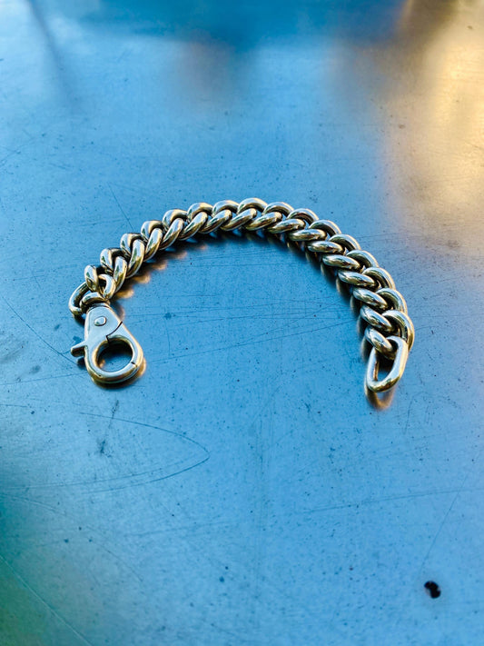 Solid Sterling Silver Curb Chain Bracelet, 15mm W/ hand made spring clip.