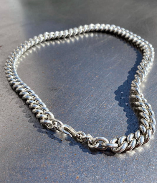 Pearl Curb Chain— 925 Sterling Silver, Single Curb, Hook Clasp
