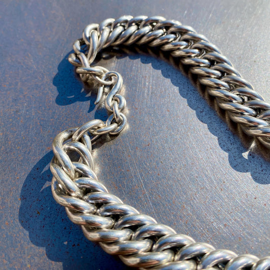 Double Curb 925 Solid Sterling Silver Choker Necklace. 15mm wide, 8 gauge wire (3.31mm)