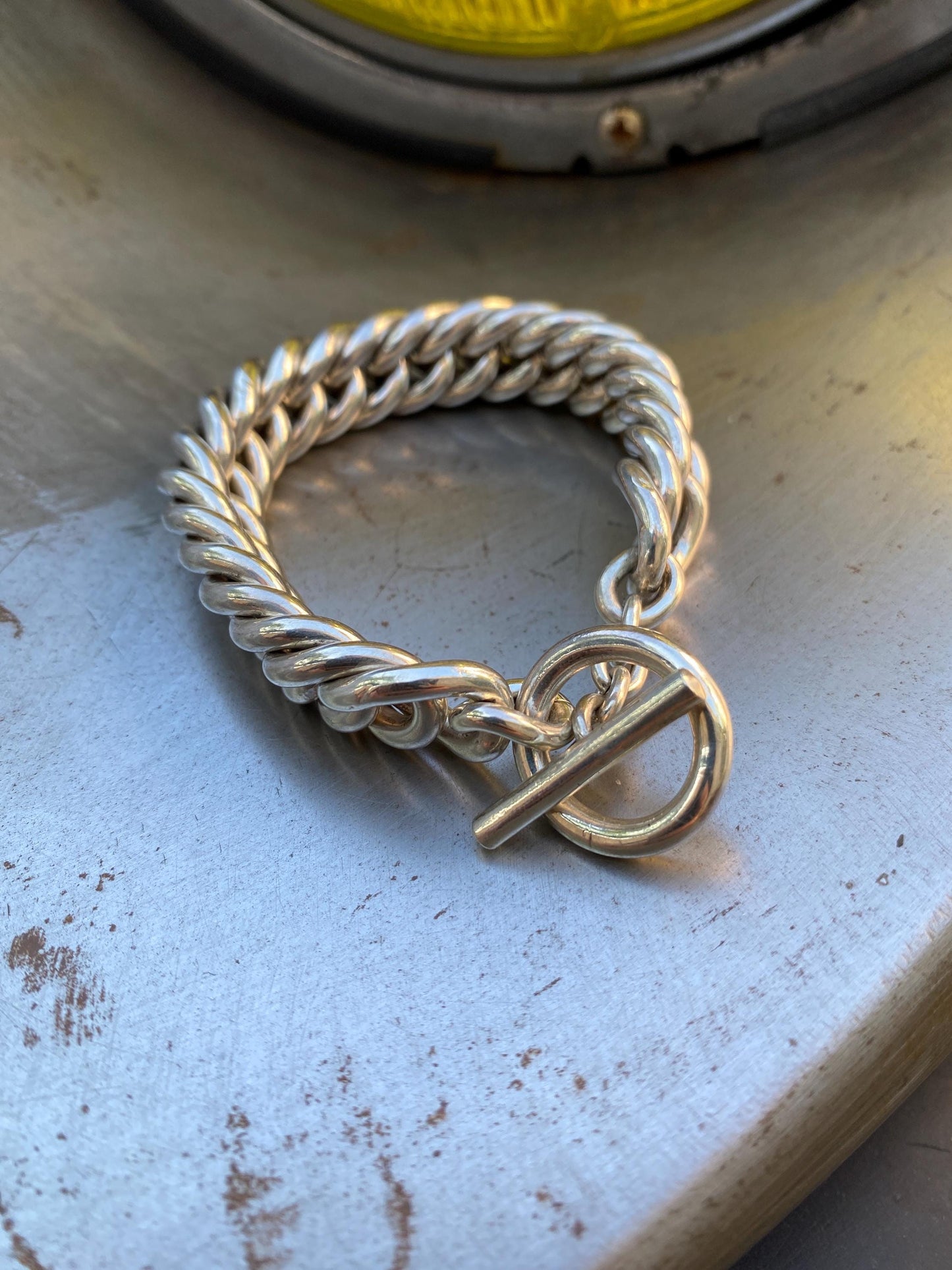 Double Curb Solid Sterling Silver Bracelet. 15mm.  925 Handmade