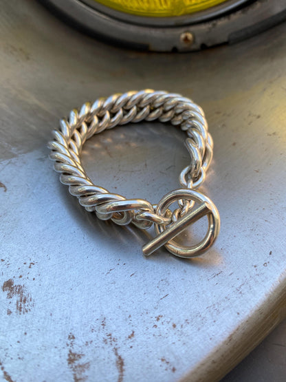 Double Curb Solid Sterling Silver Bracelet. 15mm.  925 Handmade