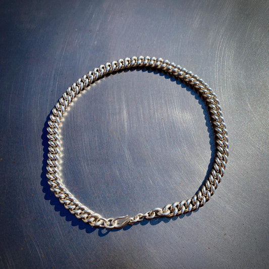 Pearl Curb Chain— 925 Sterling Silver, Single Curb, Hook Clasp