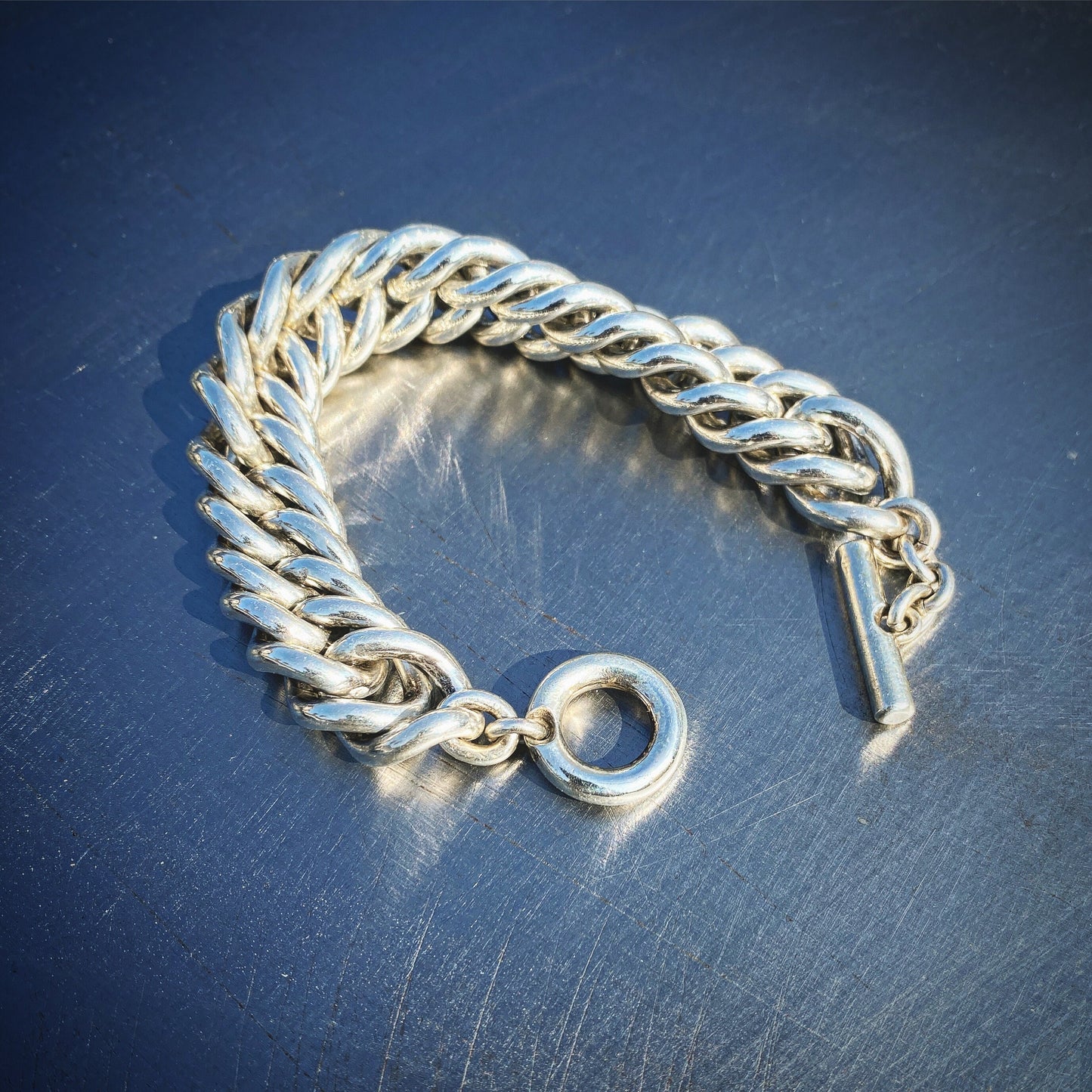 Double Curb Solid Sterling Silver Bracelet. 15mm.  925 Handmade