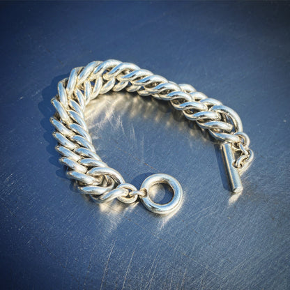 Double Curb Solid Sterling Silver Bracelet. 15mm.  925 Handmade