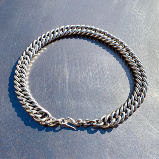 Double Curb 925 Solid Sterling Silver Choker Necklace.  15mm wide, 8 gauge wire (3.31mm)