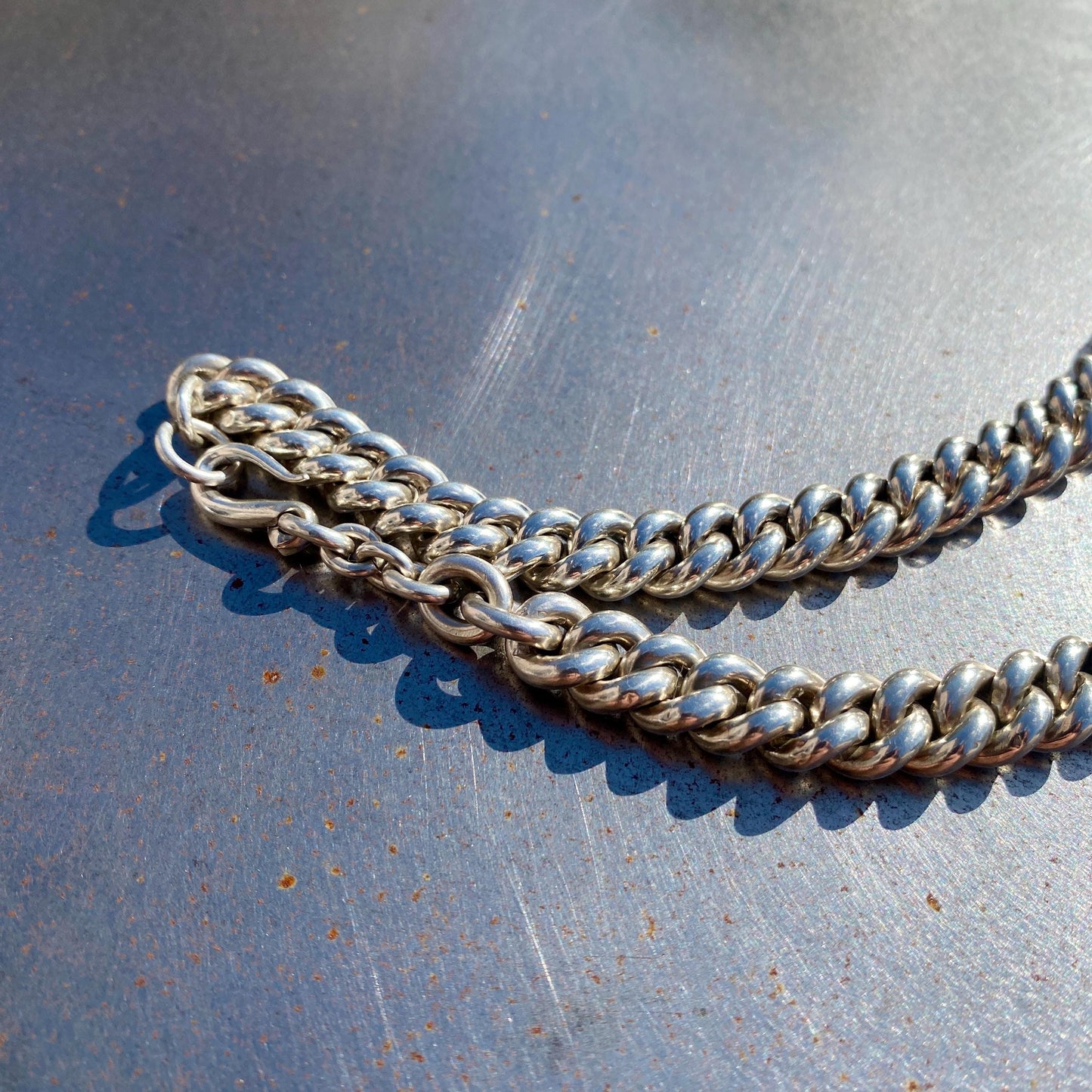 Pearl Curb Chain— 925 Sterling Silver, Single Curb, Hook Clasp
