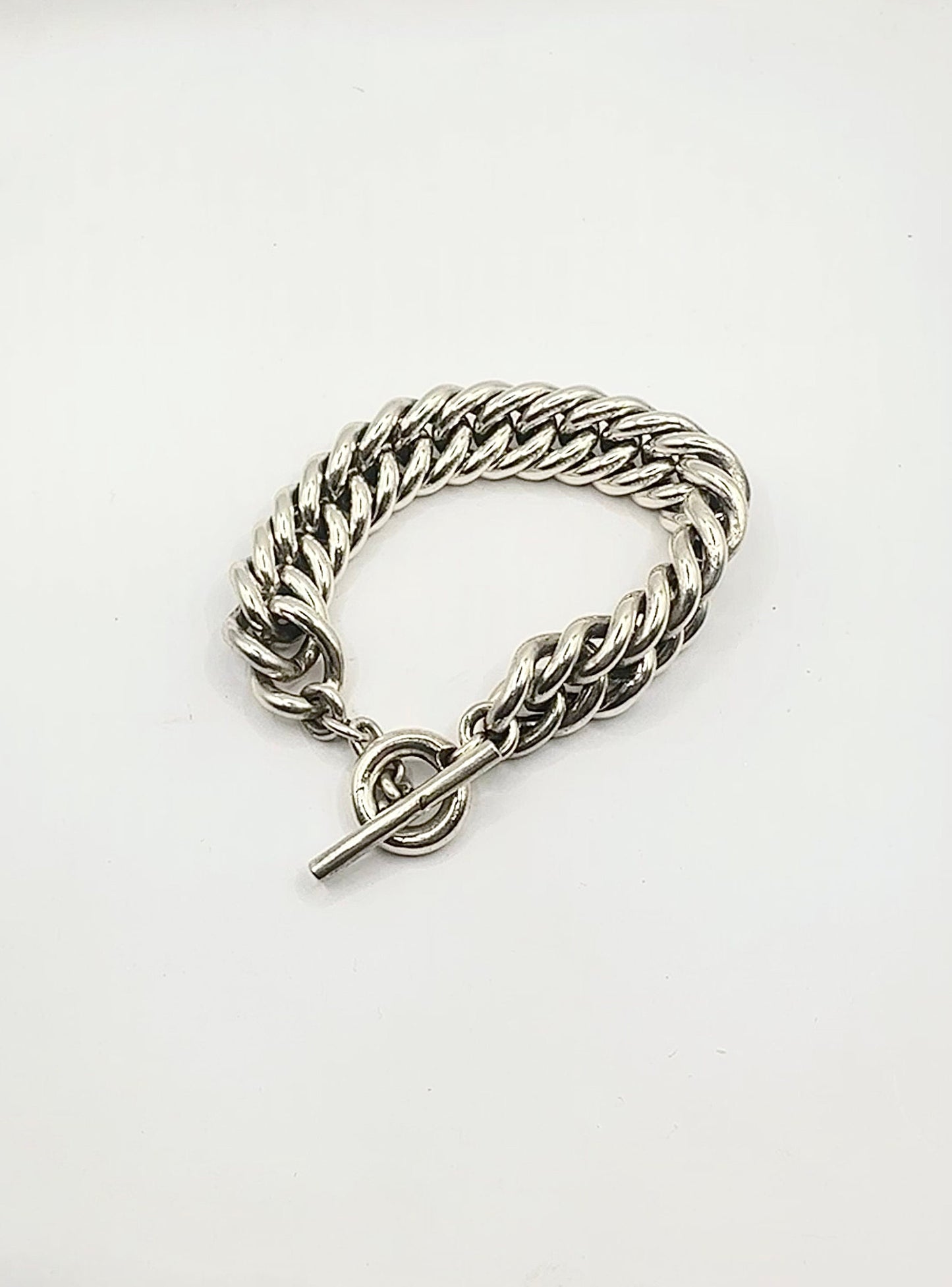 Double Curb Solid Sterling Silver Bracelet. 15mm.  925 Handmade