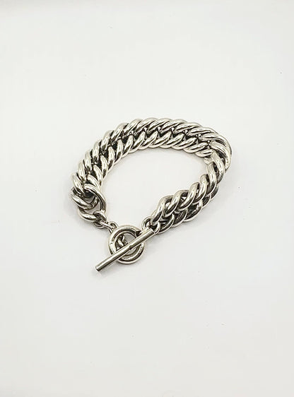 Double Curb Solid Sterling Silver Bracelet. 15mm.  925 Handmade