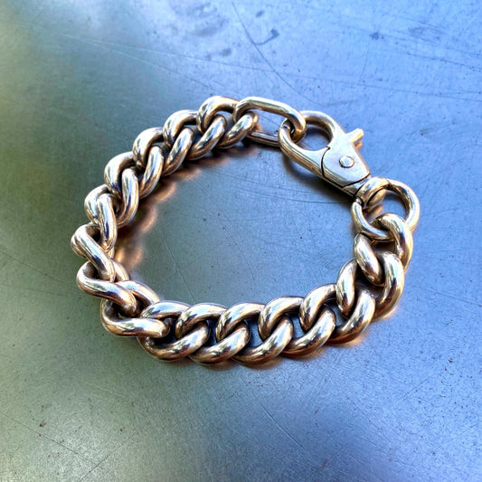Solid Sterling Silver Curb Chain Bracelet, 15mm W/ hand made spring clip.