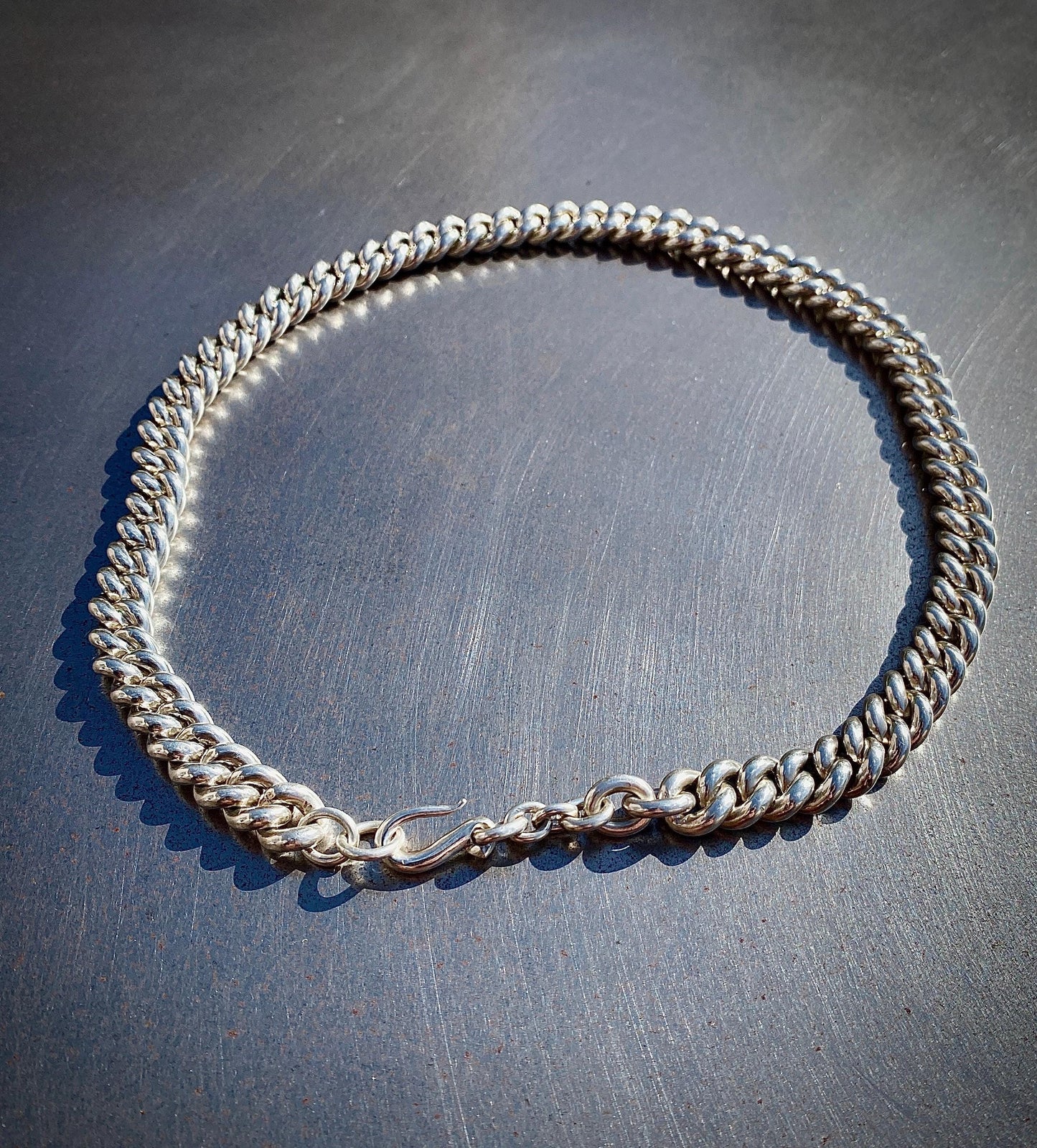 Pearl Curb Chain— 925 Sterling Silver, Single Curb, Hook Clasp