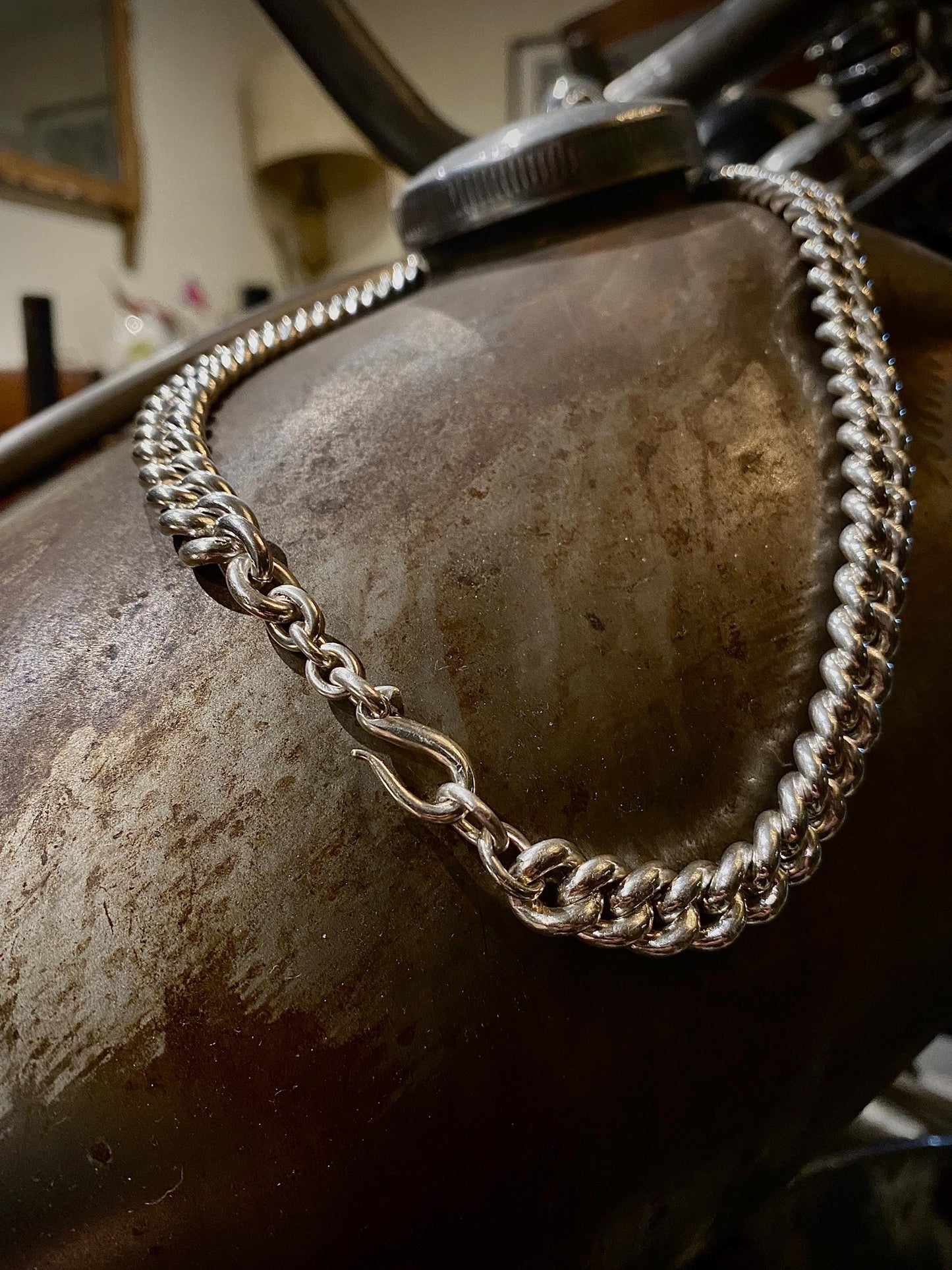 Pearl Curb Chain— 925 Sterling Silver, Single Curb, Hook Clasp
